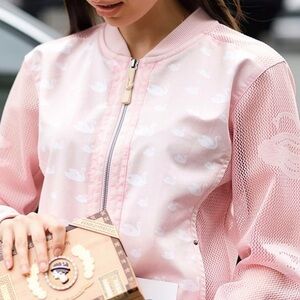 Light Pink Swan Print Zip-Up